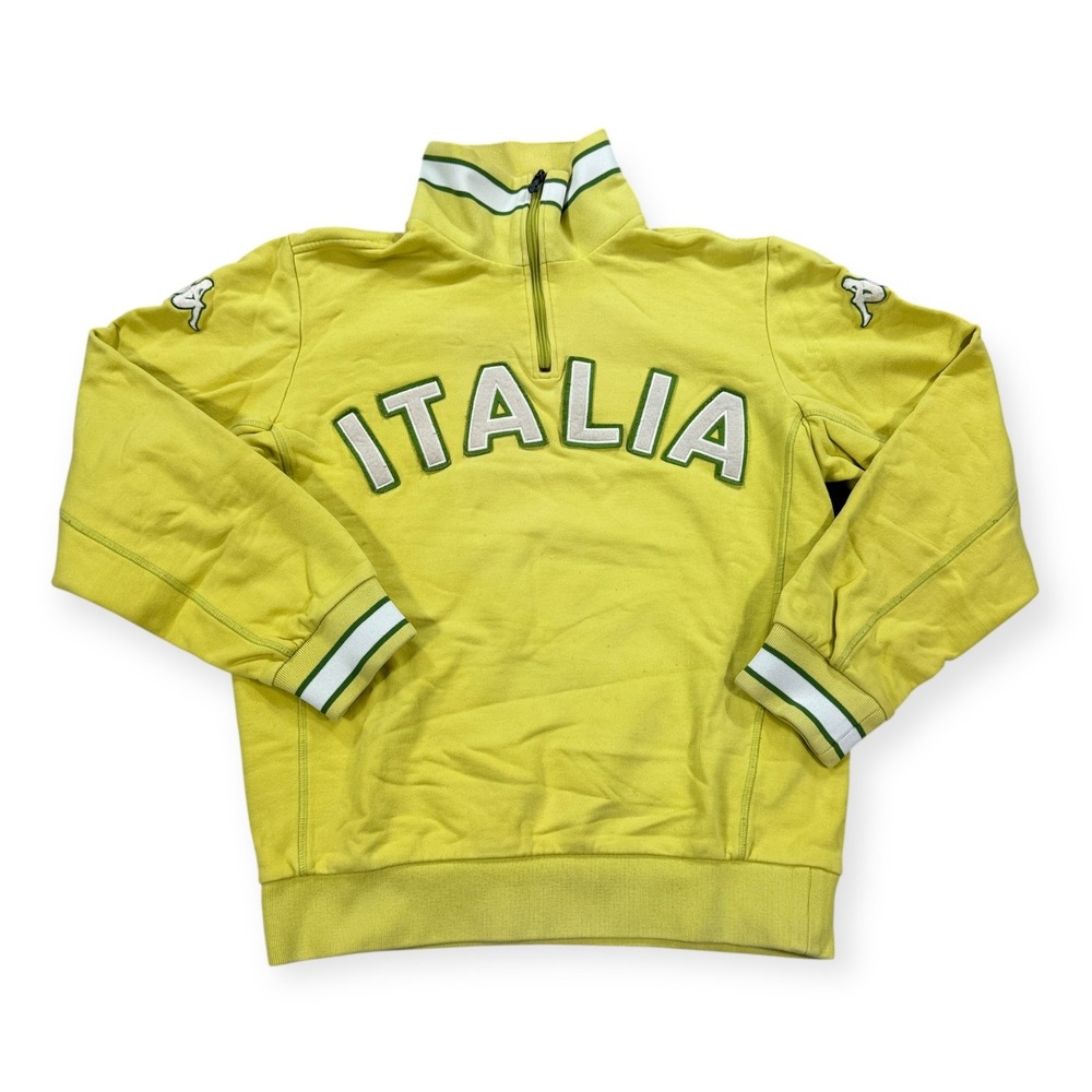 Kappa Italia Sweater Men's Large Yellow Quarter Zip Mockneck Athletic Y2K‎